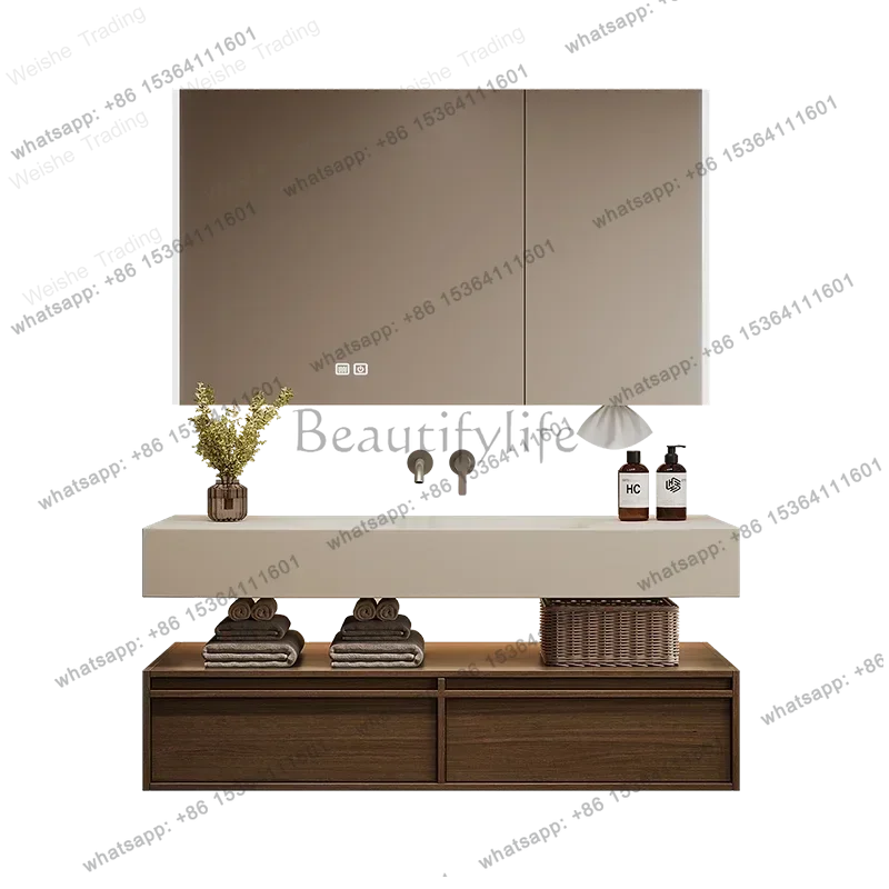 Sets Solid Wood Bathroom Cabinet Rock Slab Seamless Integrated Basin Antique Bathroom Hand Wash Washbasin