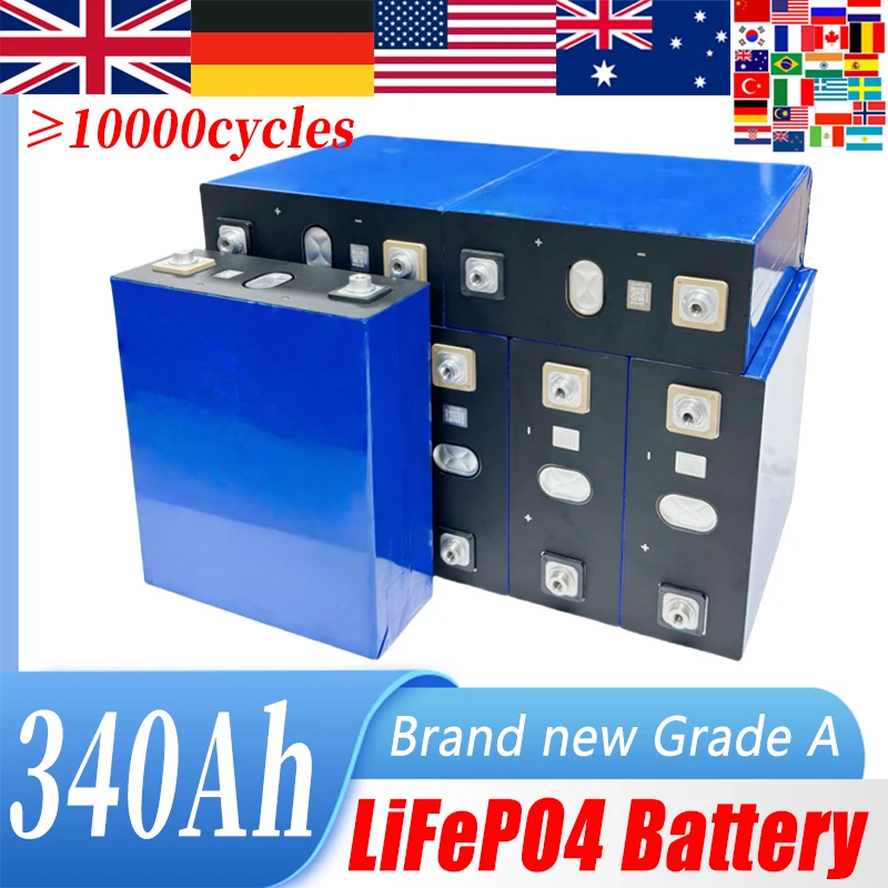 

3.2V 340Ah 10000+ Cycles LiFePO4 Battery Rechargeable Lithium Iron Phosphate Cell DIY 12V 24V 48V RV EV Golf Cart Grade A Cells