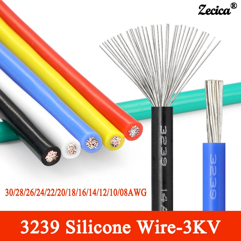 2/5M 3239 Silicone Tinned Copper Wire 30/28/26/24/22/20/18/16/14/12/10/08AWG 3KV Flexible DIY LED Lighting Electronic Cable