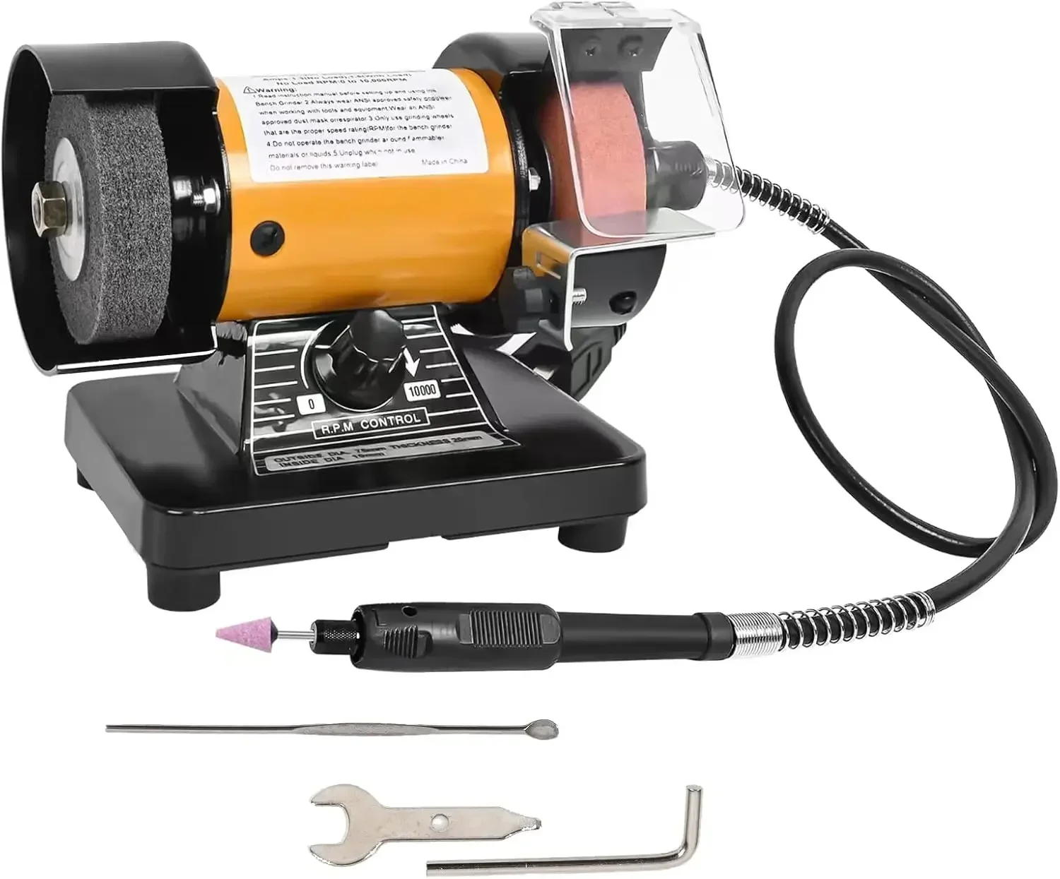 

3" Mini Bench Grinder Polisher with 31" Long Flexible Shaft and Accessories, Variable Speed Dial 0-10000 RPM, 110V 150W Single P