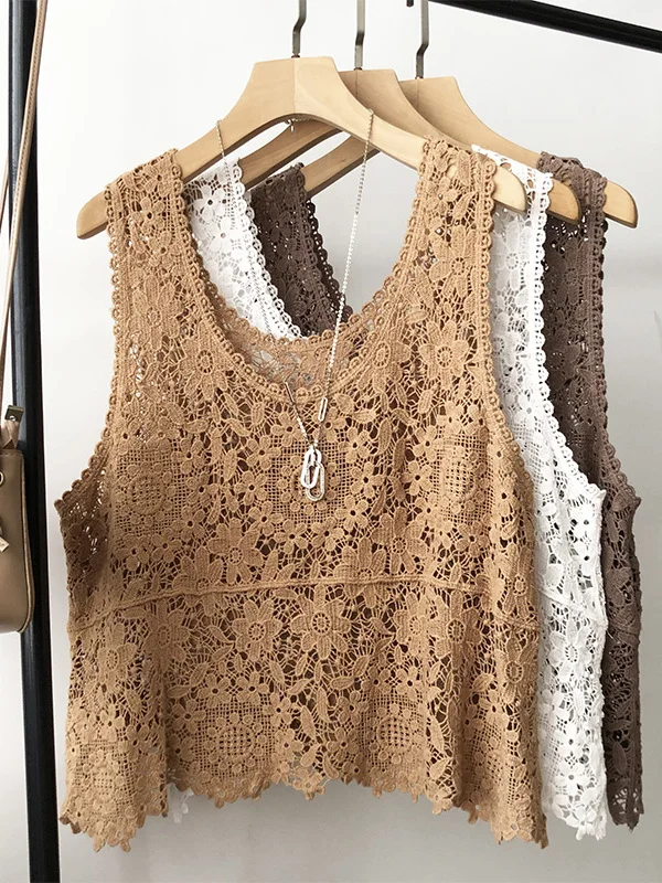 

Летний тонкий вязаный кружевной жилет, женская верхняя одежда, большой размер, антивозрастной жилет, круглый Ne Casual Sle