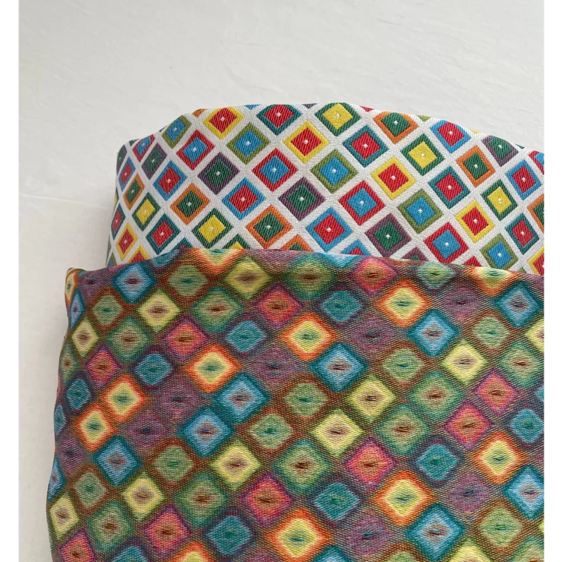 

Colorful mixed and matched color woven jacquard fabric for vest and jacket handcrafted diy fabric