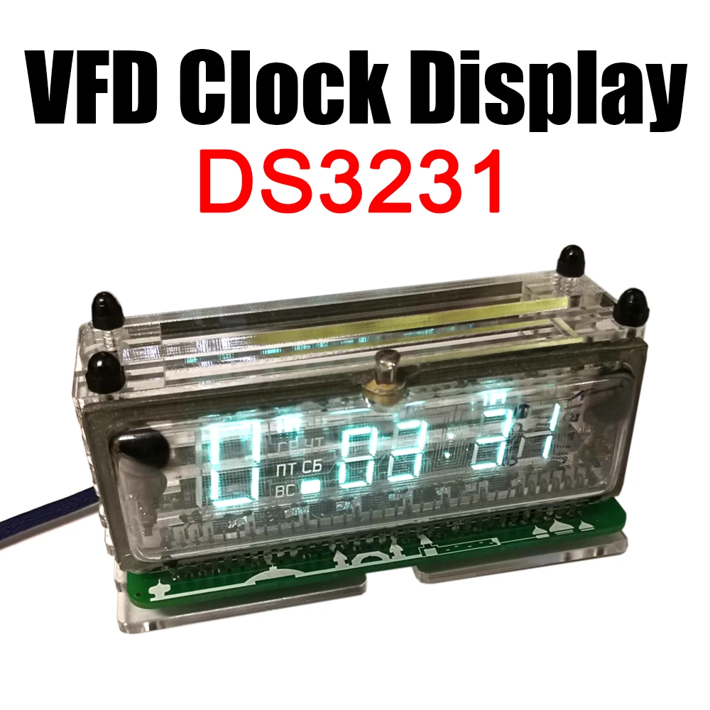 VFD Clock Display DS3231 Time Digital LED Clock Desktop Clock Transparent Display Screen TPYE C Power Temperature compensation