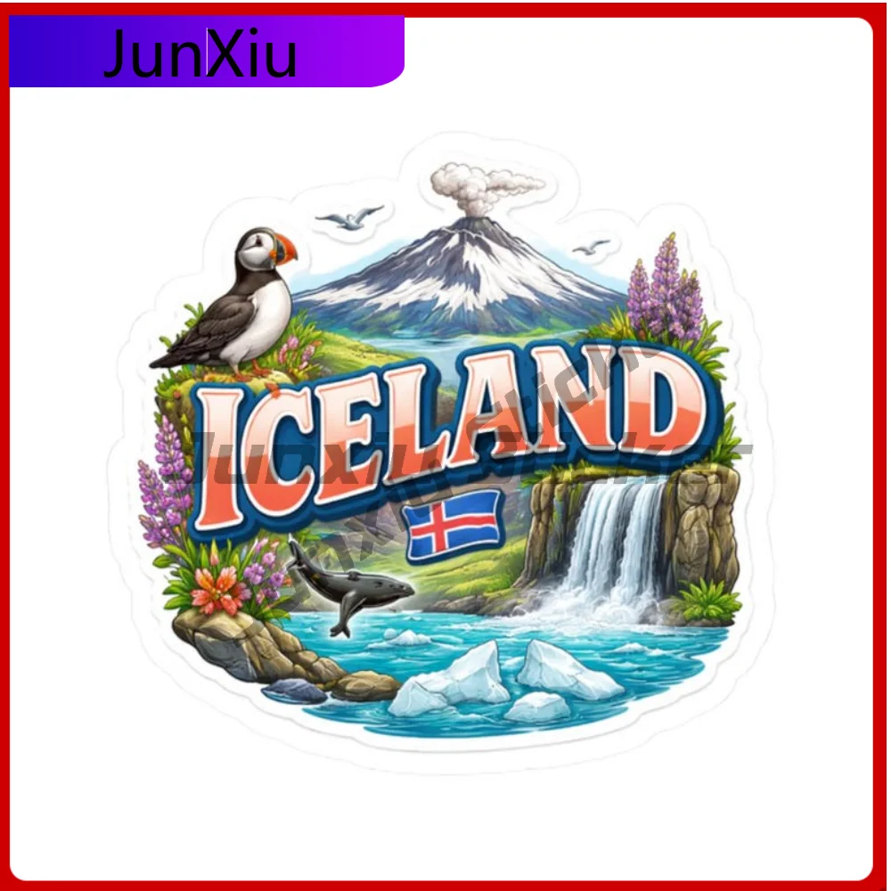 Iceland Scenic Sticker Puffin Waterfall & Glacier Sticker Mini Gifts Vinyl Stickers Durable Car Sticker For Car Door Waterproof