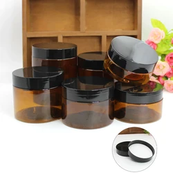 Large Capacity Empty Refillable Amber PET Face Cream Storage Packing Jar Pot Bottle With Black Cap For Cosmetic  Container