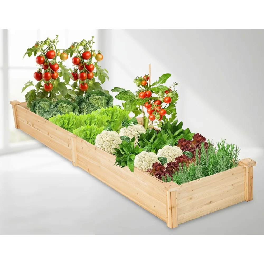 

96-Inch Raised Garden Bed with Wax Oil Coating, Adjustable Divider & Non-Woven Lining for Easy Plant Organization