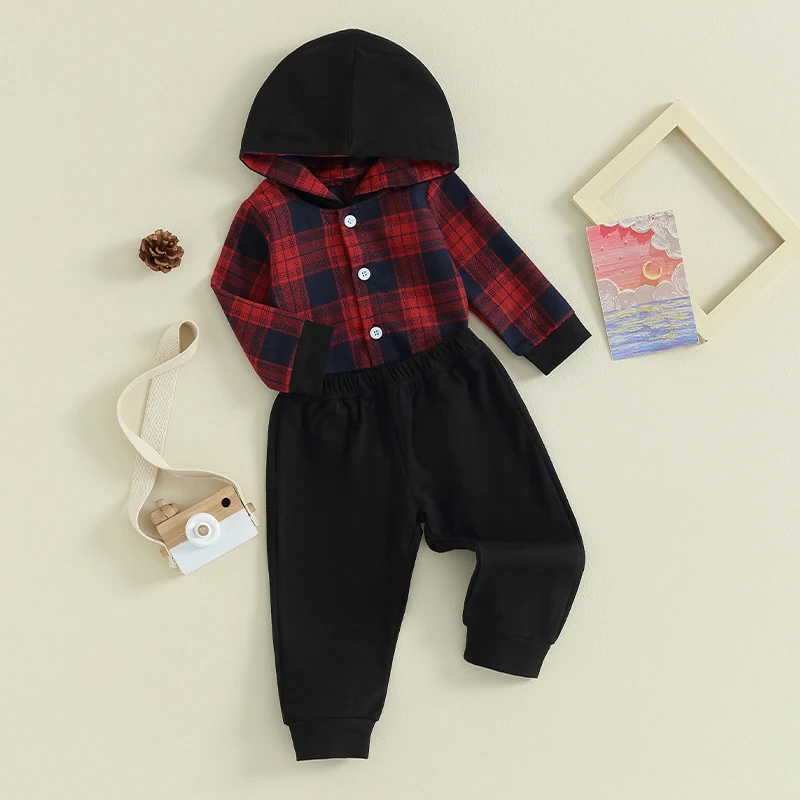 طفل رضيع 2 قطعة الزي منقوشة طويلة الأكمام مقنعين السروال القصير والسراويل المرنة مجموعة ملابس الخريف الربيع