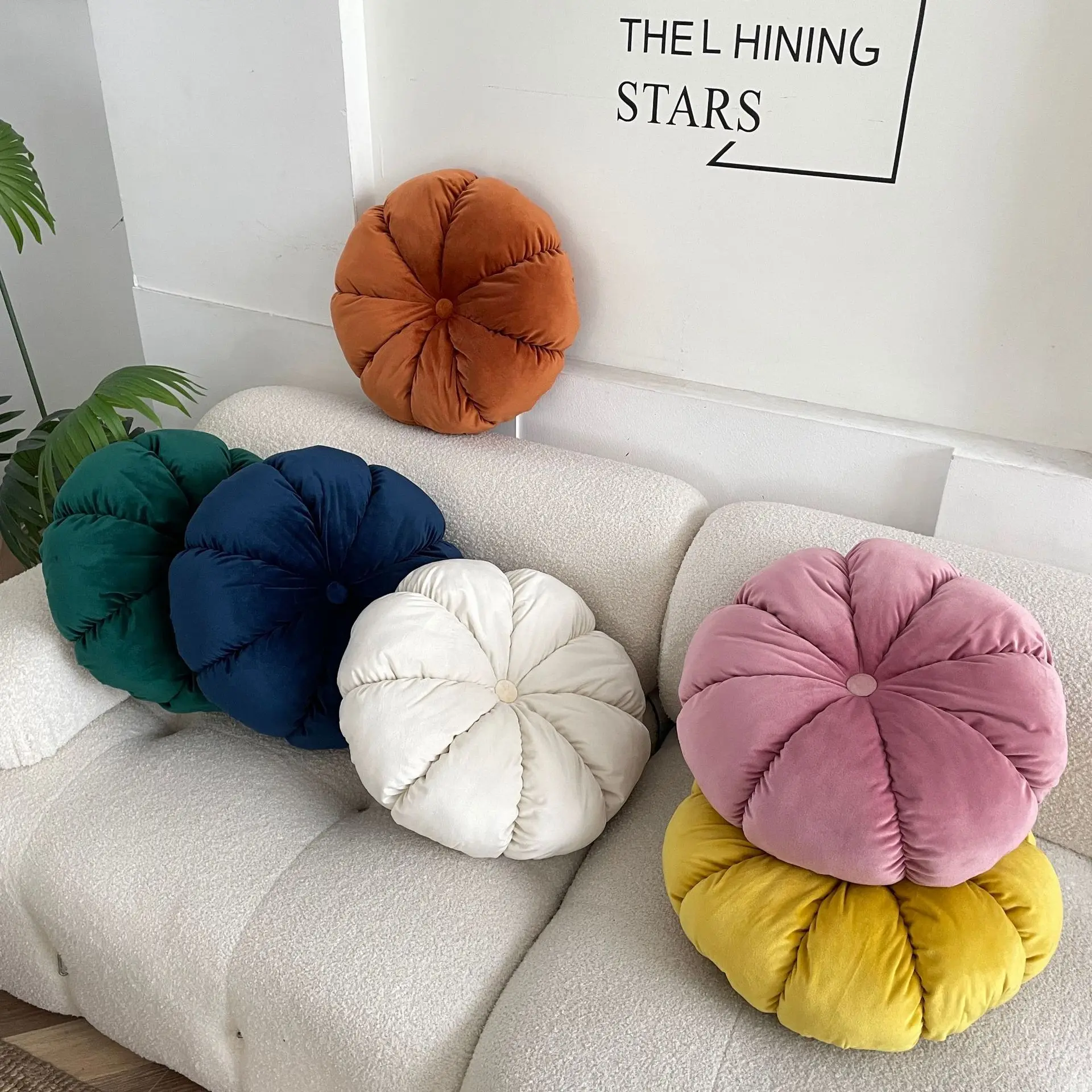 Nordic INS Style Dutch Velvet Eight-Petal Pumpkin Pillow Futon Pleated Sofa Cushion Office Chair Cushion Bay Window Seat Cushion
