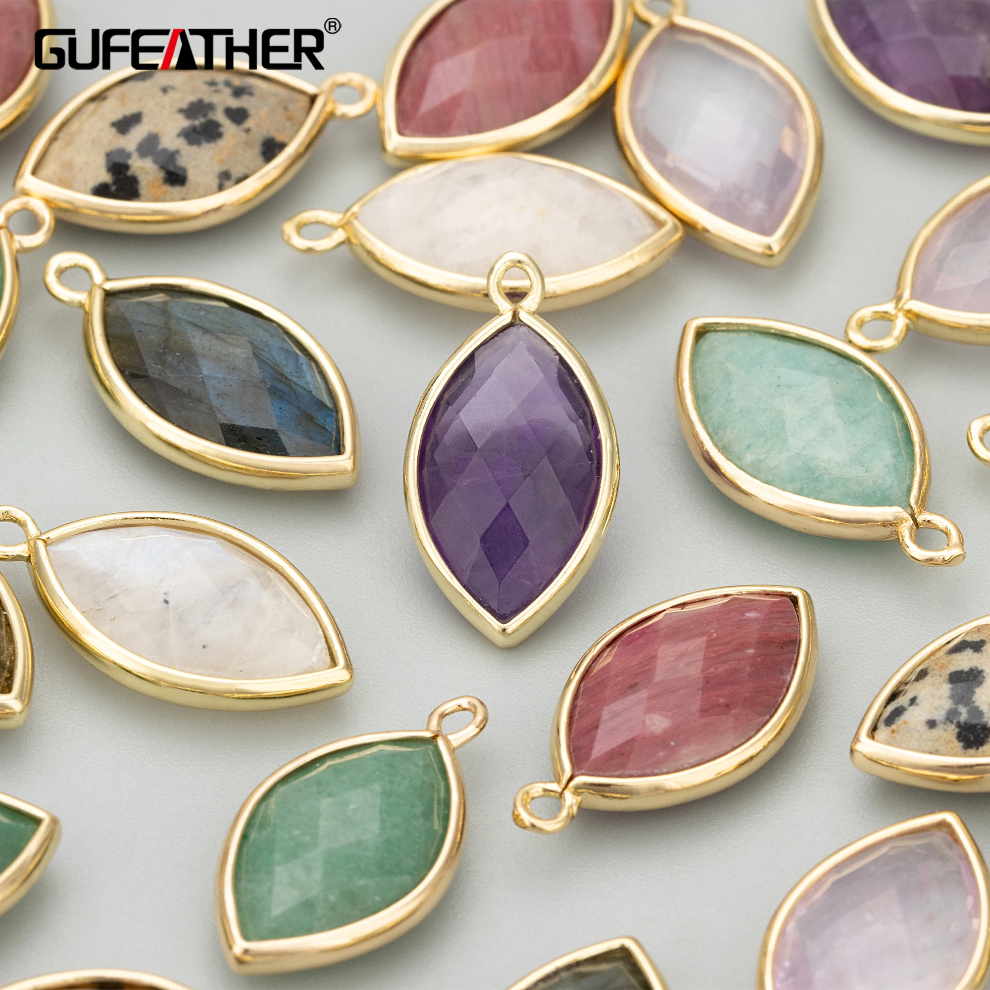 GUFEATHER ME82, akcesoria jubilerskie, pozłacane 18k, miedź, bez niklu, kamień naturalny, wisiorki diy, wisiorki, tworzenie biżuterii, 4 sztuk/partia