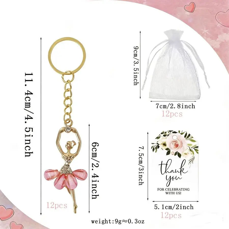 1/5/10/20/50/100pcs Gifts for Her/Him: 10/12 Sets for Weddings, Birthday Parties, Dance, Ballet; Pink Rhinestone Diamond Keychai