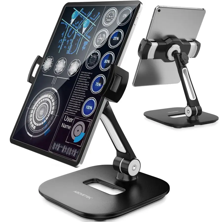

Tablet Stand Holder, Stylish Aluminum iPad Stands, Foldable 360 Swivel Table Stand Holder fits 411 Tablets Smartphones for Kitch