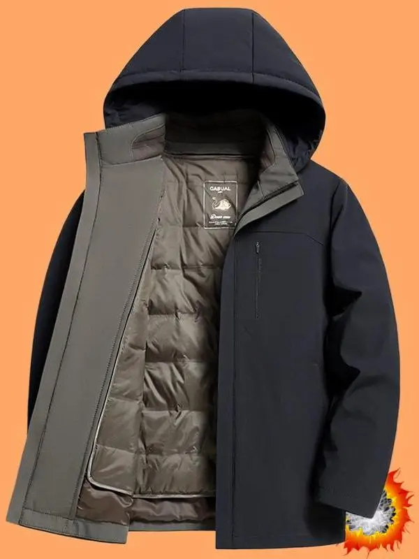 

Мужская куртка с отстегивающейся внутренней пуховой подкладкой, новинка 2025 года, утепленная, с капюшоном и воротником-стойкой, повседневная, деловая, для активного отдыха