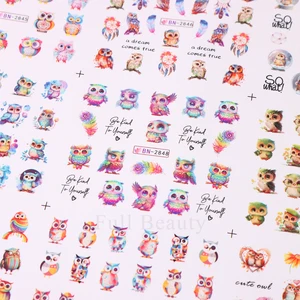 لطيف الكرتون البومة مسمار ملصق الماء ، ملصقات أنيمي ، نقل مانيكير ، زخرفة فنية ، صفائح لاصقة ، حلم الماسك ، طائر ، 12 قطعة أعلى 6 مبيعات ريش الصقر - رقم 6