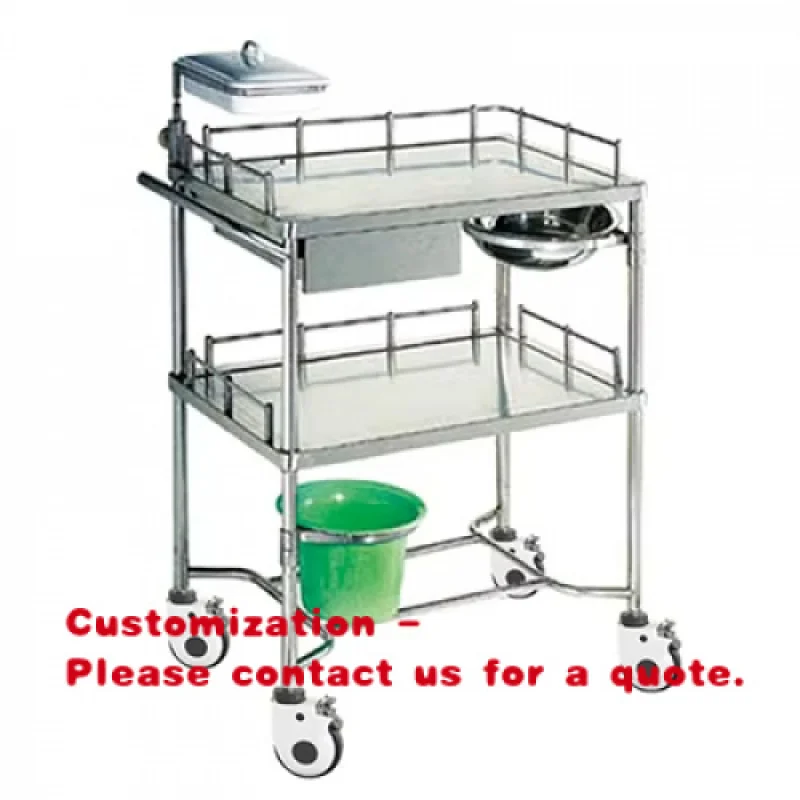 custom.High Quality 2 Tiers Hospital Emergency Treatment Cart Stainless Steel Medical Trolley Patients with Bucket and Drawe