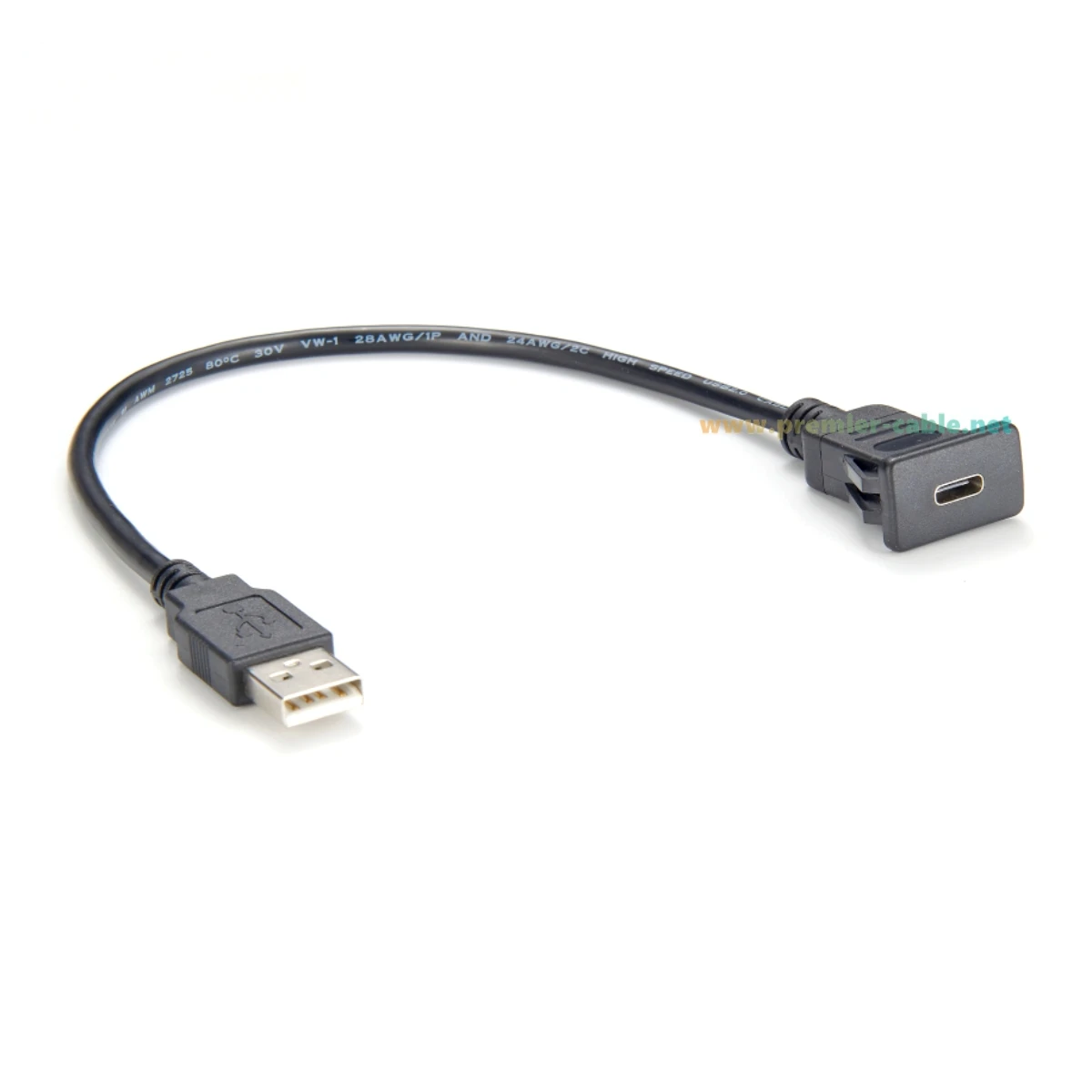 USB A to C Snap-In Panel Mount Cable Square Single Port 480Mbps USB 2.0 to Type C 3.1 Flush Mount Extension Cable With Buckle