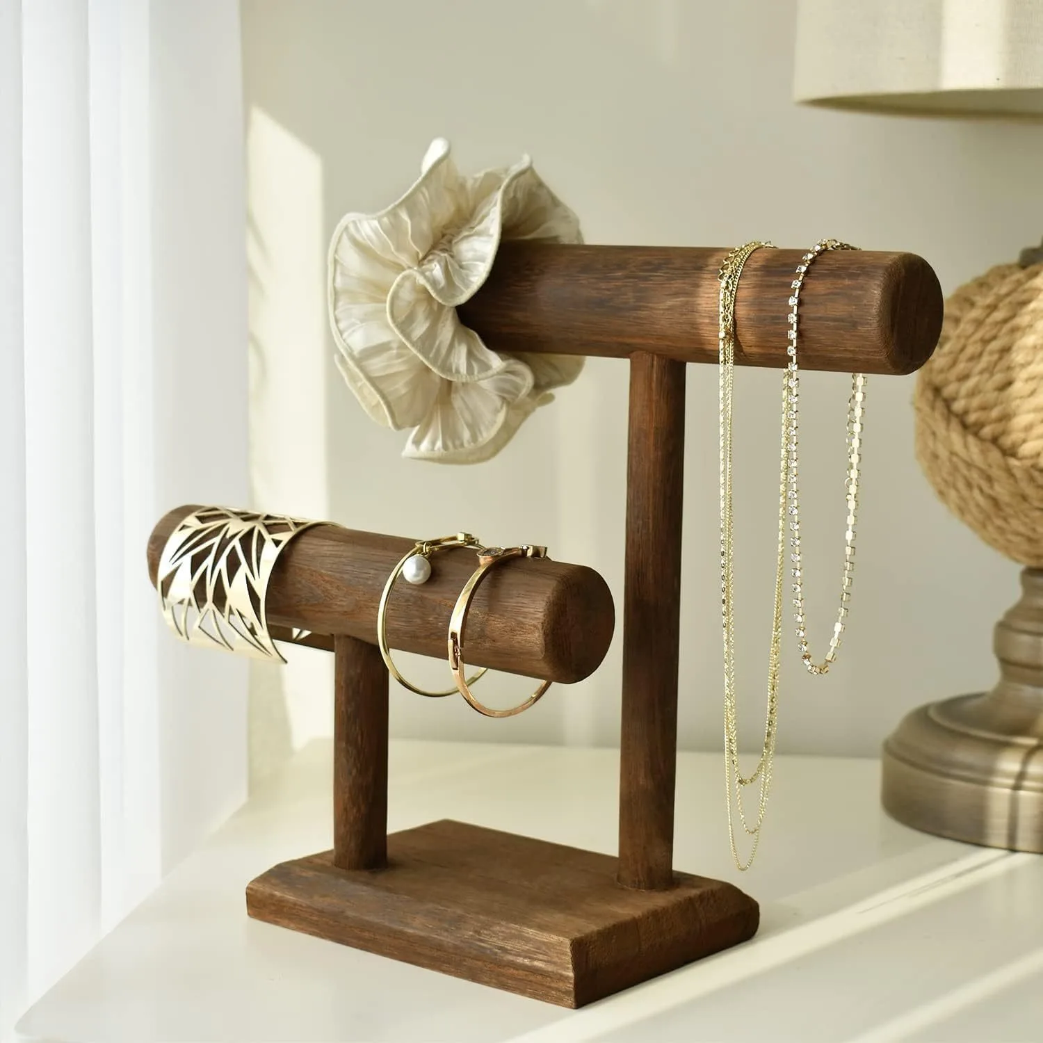 Multi-layer Solid Wood Vintage - Jewelry Display Storage Rack for Bracelet Bead String Home Organizer