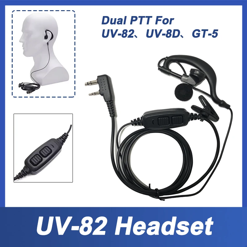 

Оригинальная гарнитура Baofeng UV-82 с двойным PTT и 2-контактным разъемом для раций UV-8D, UV-82HP, GT-5, аксессуары для двухсторонней радиосвязи.