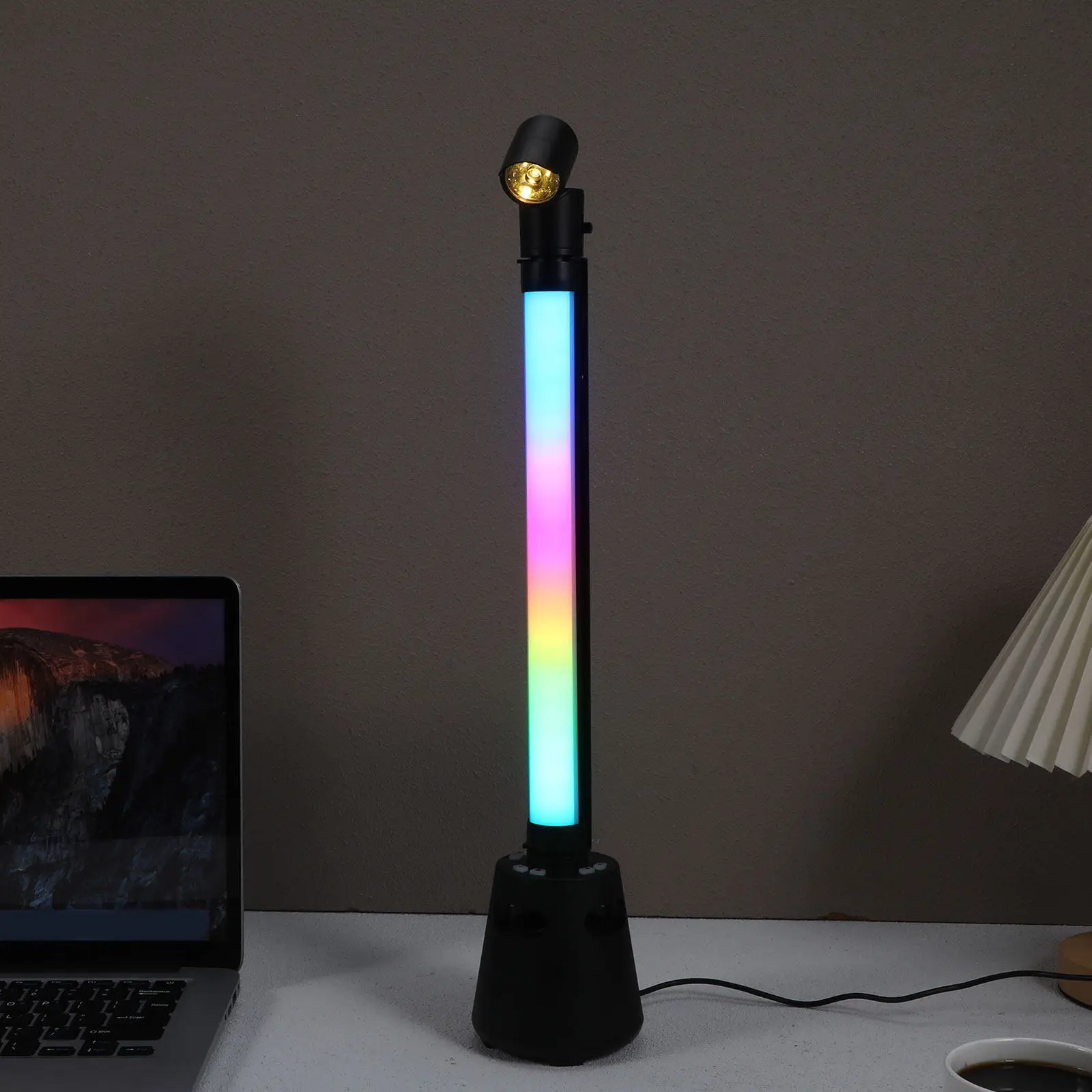 LED Desk Corner Speaker Lamp Rgb Color Changing Reading Light Rotating Head Sound for Living Room Gaming