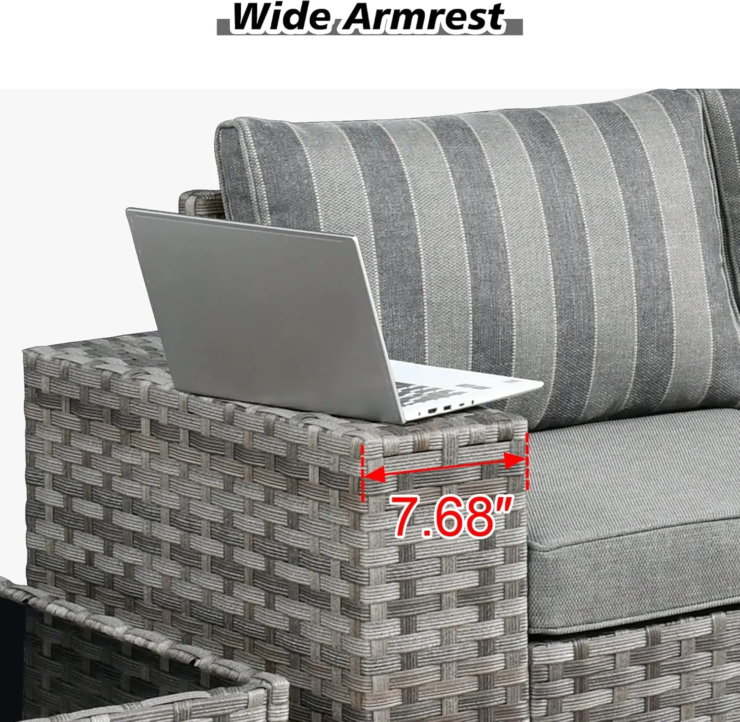 Modular Patio Outdoor Sectional Furniture Set Wicker Conversation Sofa Set,Out Door Couch Set (Grey Stripes/ Navy Blue)