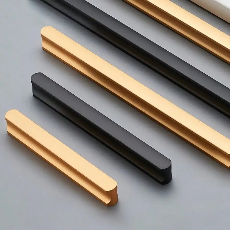 Furniture Handles Modern Gold Black Aluminum Alloy Wardrobe Drawer Knobs Simple Kitchen Cabinet Pulls Cupboard Door Handles