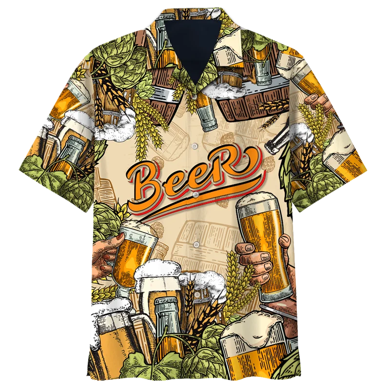 

Beer Festival 3D Printed Hawaiian Shirt For Men Summer Cool Beach Lapel Short Sleeve Tops Button Fashion Loose Oversize Clothing