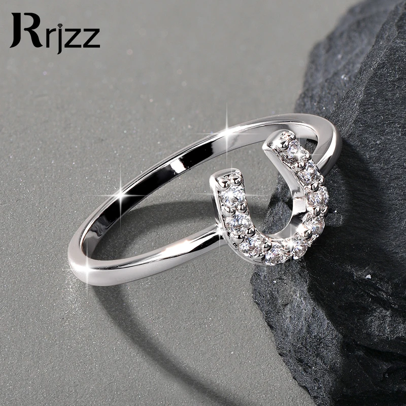 

Rrjzz Round Cut CZ Lab Created Imitation Diamond Ladies Horseshoe U-shaped Ring 14k Gold Plated Birthday Ring Anniversary Gift