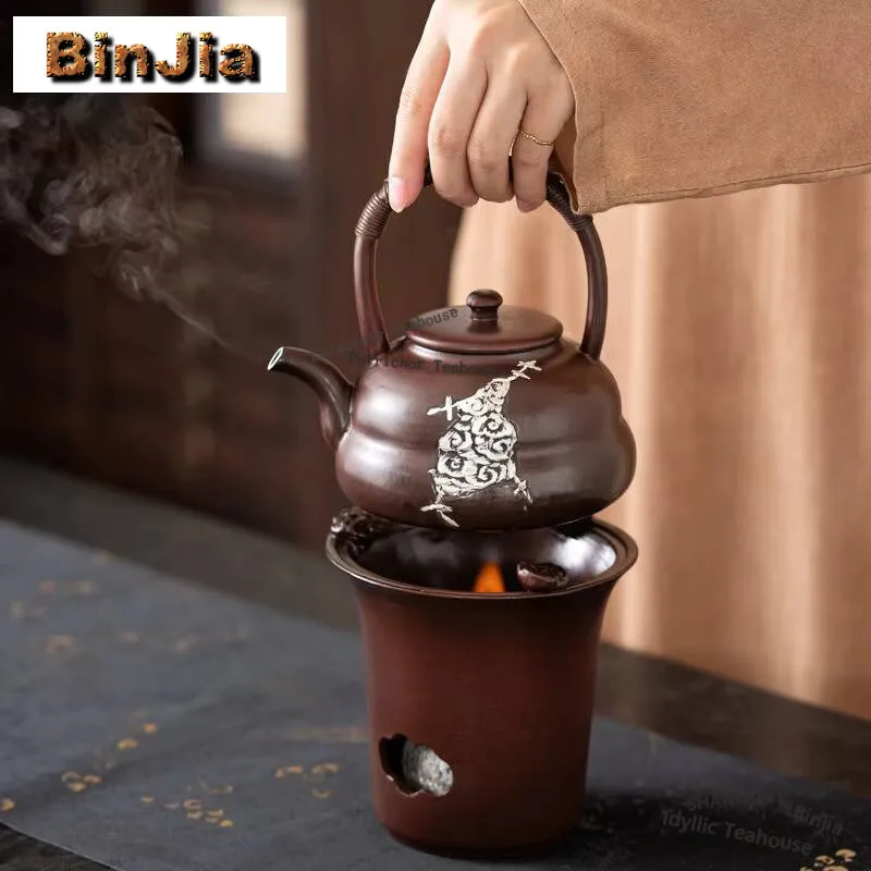 

Ancient Persimmon Red Glazed Alcohol Stove For Tea Cooking Outdoor Camping Fire Roast Furnace Boiling Water Kettle Kungfu Teaset