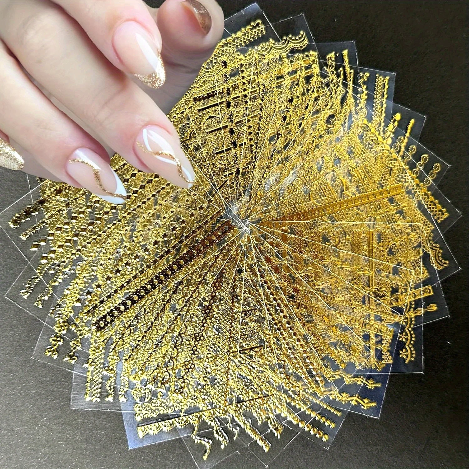 30 Sheets 3D Golden Nail Art Stickers, Glossy Self-Adhesive Nail Decals, Geometric & Star Patterns with Glitter Embellishment