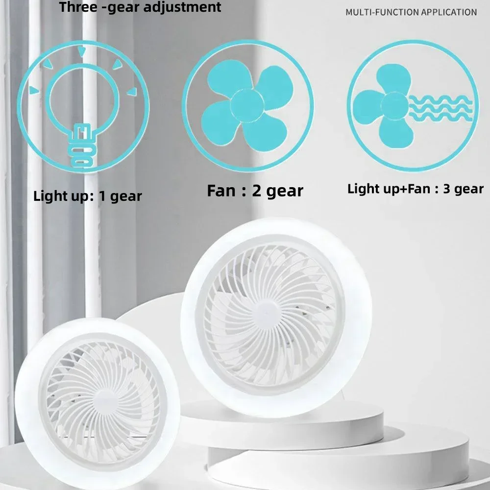 2-in-1 Three-speed Mode LED Fan Light With Remote Control E27 AC85-265V Lighting Base For Bedroom Living Room Light Fan Ceiling