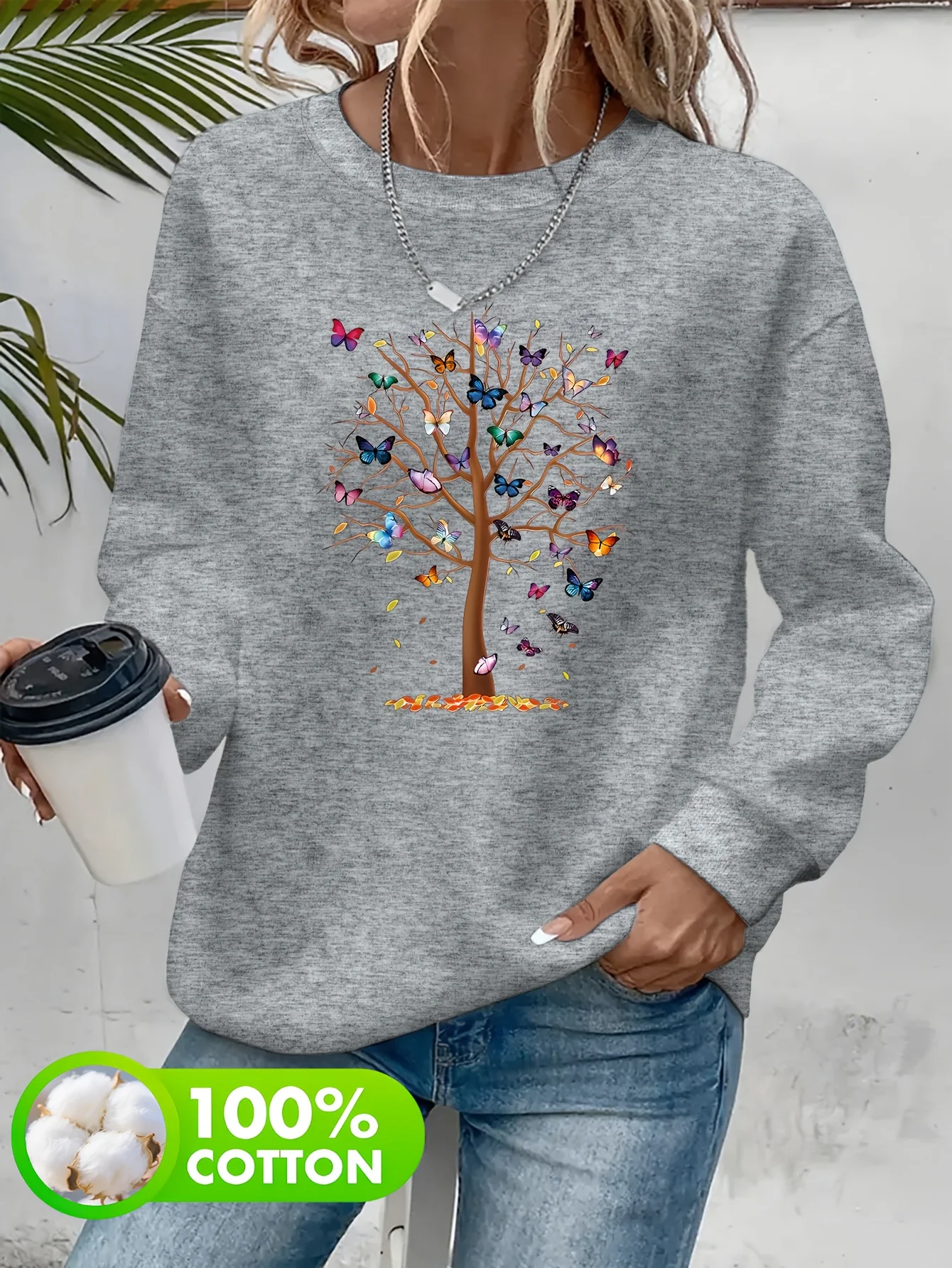 سترة نسائية مطبوعة بأوراق شجر الخريف على شكل فراشة سترة نسائية غير رسمية بأكمام طويلة يجب اقتناؤها للخريف والشتاء الخيار الأول