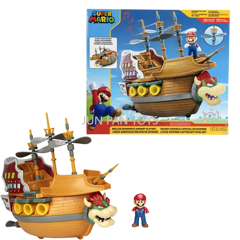Modelo original del dirigible de Bowser de Super Mario Deluxe con figura de acción de Mario de 2,5 pulgadas, juego de sonidos auténticos del juego, juguetes de regalo para niños