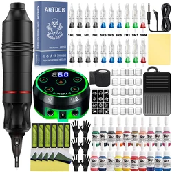 Professional Tattoo Machine Kit Set Cartridge Tattoo Pen Kit with AURORA Power Supply Needle Ink DC Rotary Tattoo Supplies