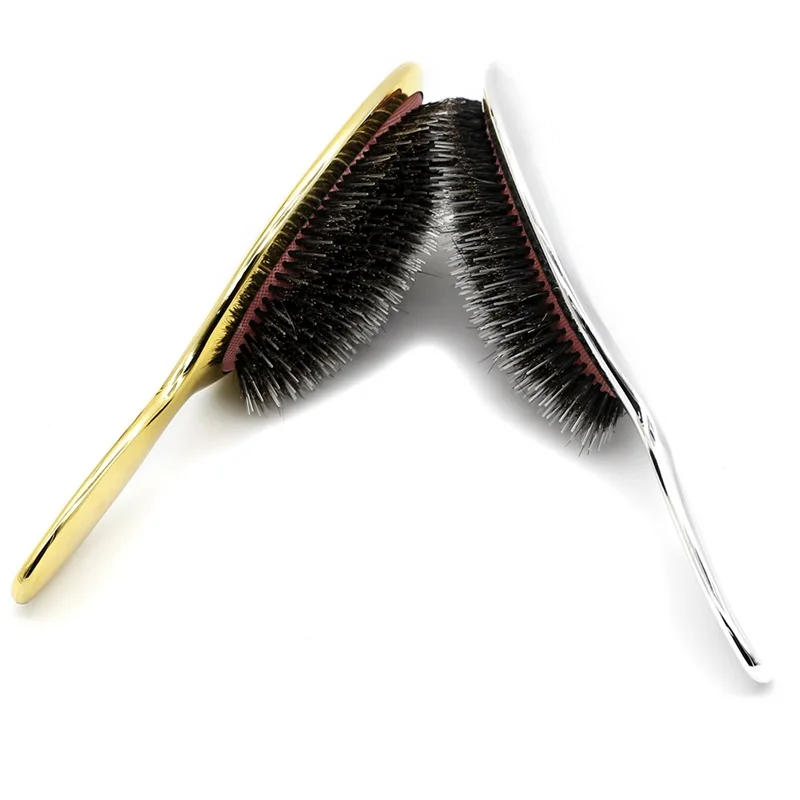 1pc Luxus Gold und Silber Farbe Wildschwein Borsten Paddel Haar Pinsel Oval Haar Pinsel Anti Statische Haar Kamm friseur Massage Kamm – Detail 5