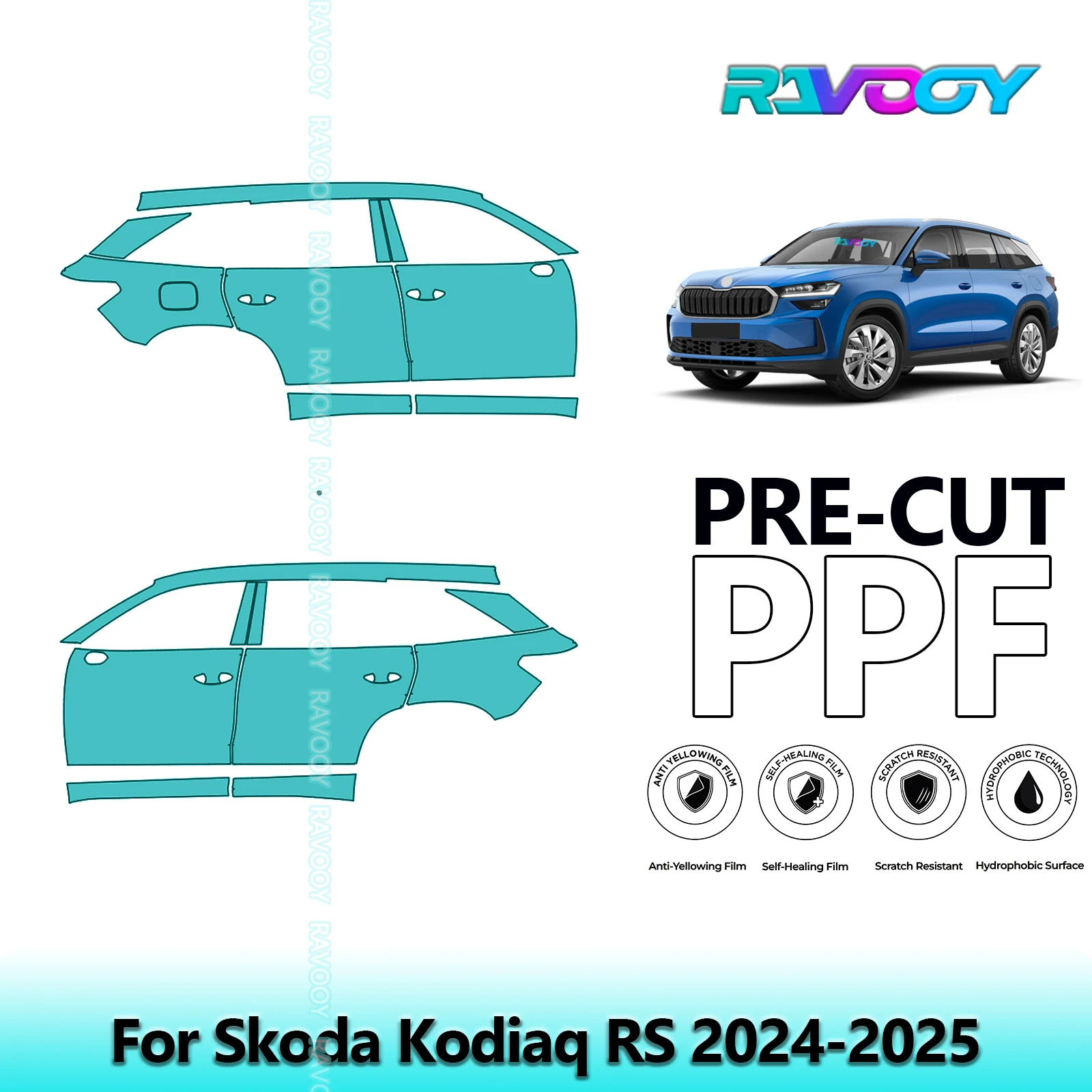 

For Skoda Kodiaq RS 2024-2025 8.5mil Clear Matte Pre-Cut PPF Door & A/B Pillar Kit TPU Paint Protection Film Set