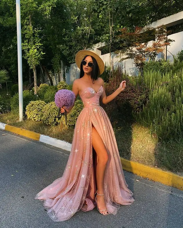 2024 Fashion Spring and Summer New Women's Sexy Hot Stamping Wrapped Chest Split Party Dress Pink Floor Length Dress