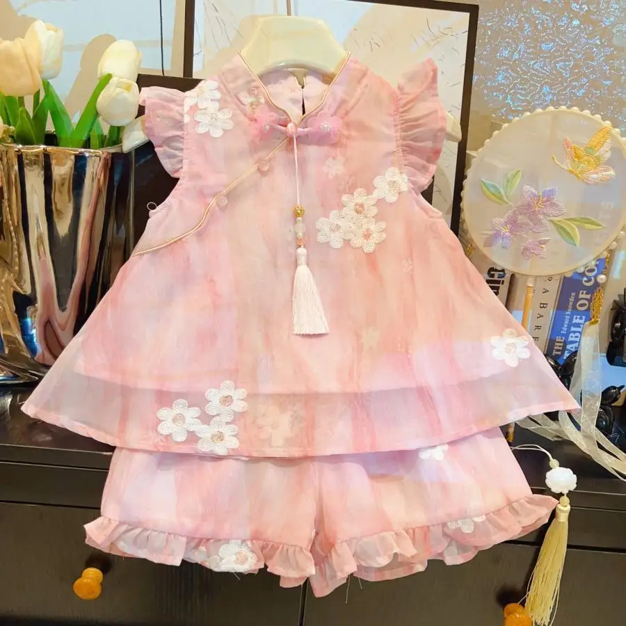 

Girls Clothing Sets Summer 2025 Children's Princess Dress Tops Shorts 2pcs Birthday Party Suit For Baby Girl Outfits Kids 6 7 8Y