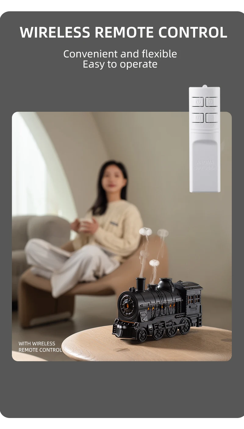 Creative Vintage Train Locomotive Air Humidifier Aromatherapy Diffuser Sprayer with Jellyfish Smoke Ring /Essential Oil Set