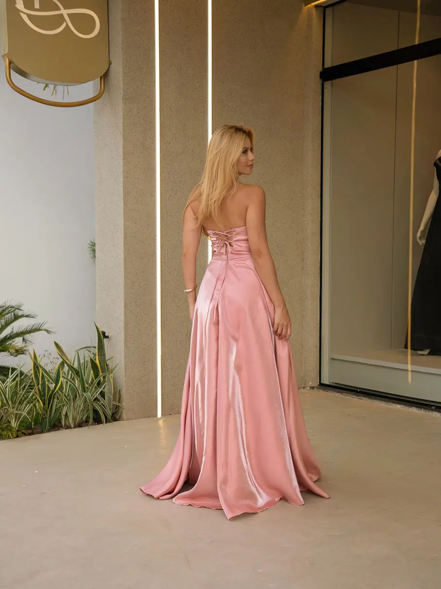 Msikoods-vestido de graduación con corsé sin tirantes de satén brillante, vestido de noche de corte A, vestido de fiesta elegante con abertura larga, vestido de invitados de boda personalizado