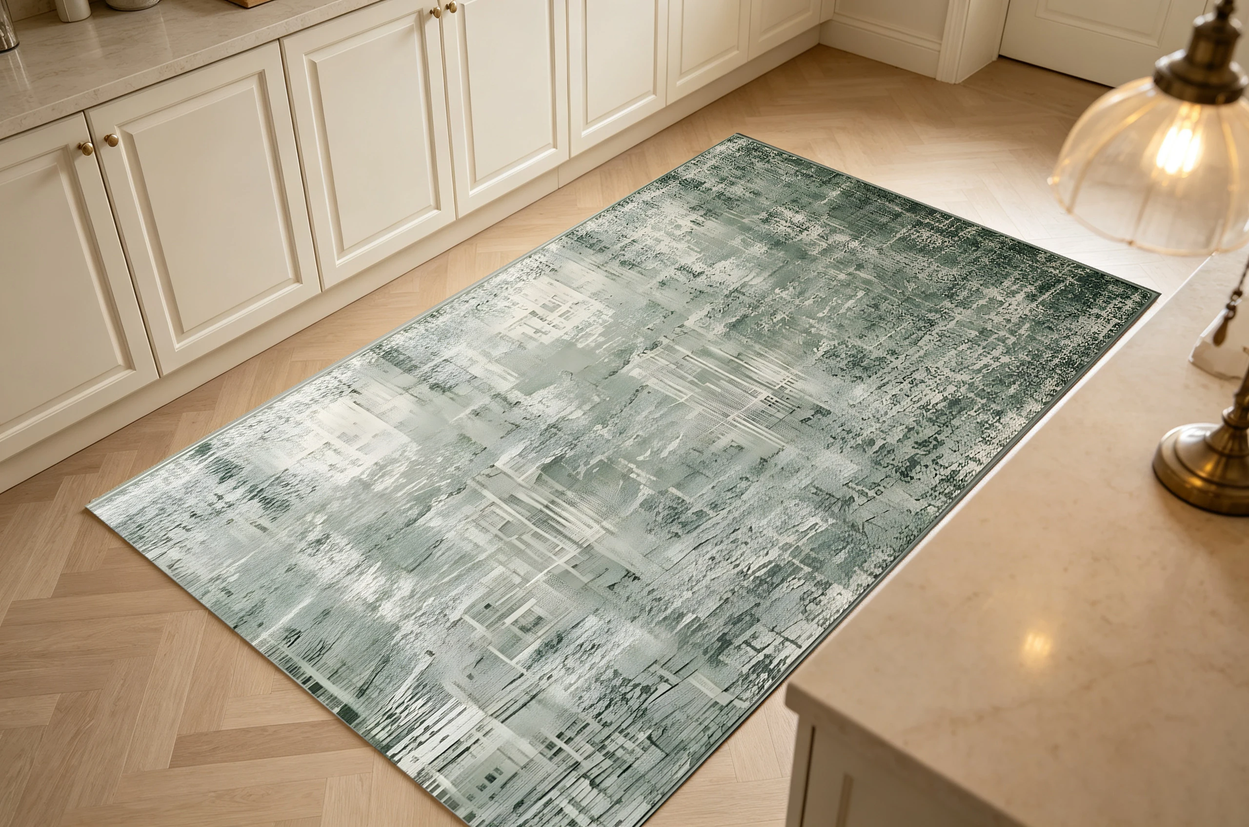 Gray‑Green Abstract Vintage Area Rug, Muted Faded Texture, for Autumn Winter Home Refresh, Decor for Living Room, Bedroom