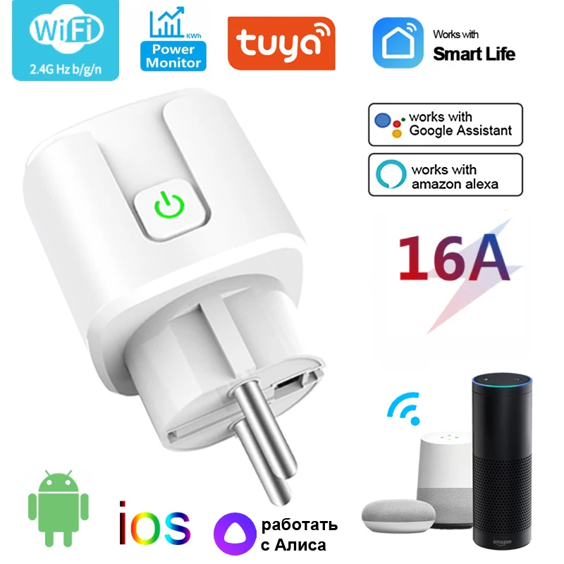 

Tuya WiFi Smart Plug 16A EU Electrical Socket Power Monitor Timer Smart Life For Alexa Google Home Yandex Alice home appliance