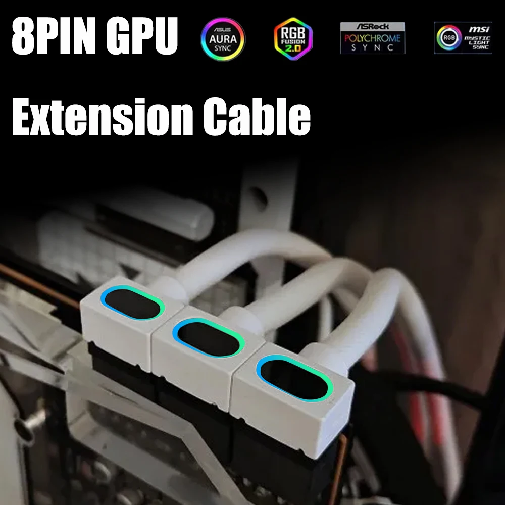 30cm 8PIN GPU Extension Cable,18AWG 90° Right-Angle Design,ARGB 5V 3Pin Copper Wire Power Cable PC Minimalist Design