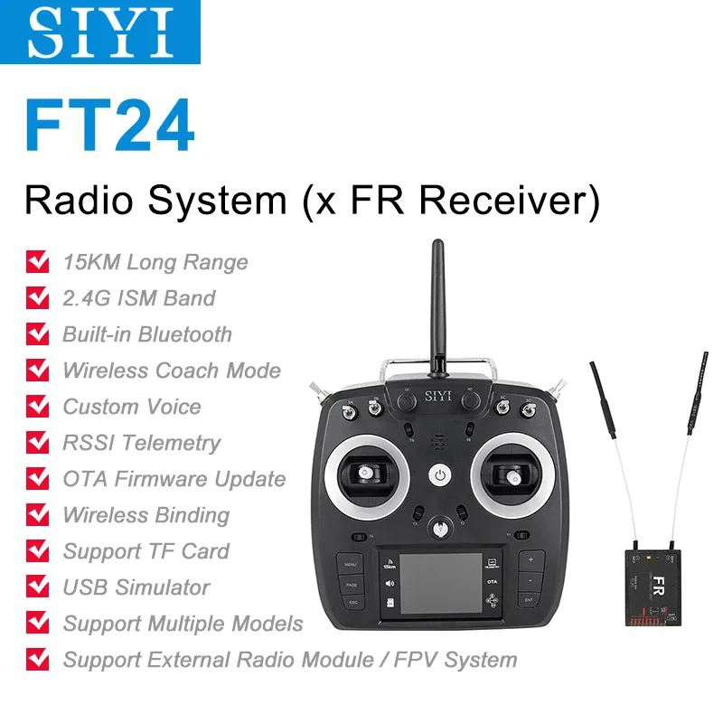 

SIYI FT24 Transmitter Radio System Remote Controller with Telemetry Bluetooth Mini Receiver Support Multiple Models 2.4G 15KM