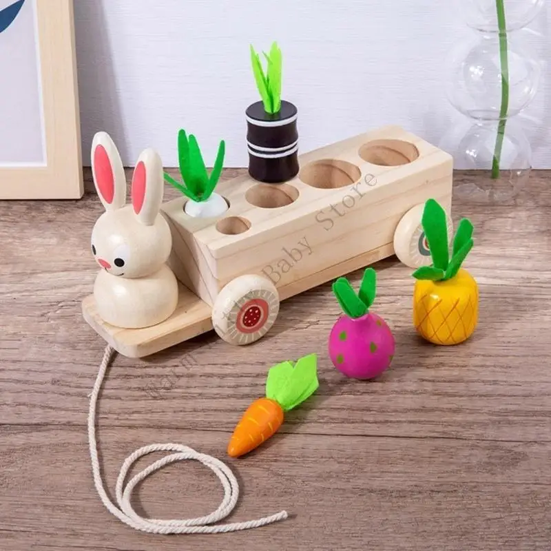 Montessori Baby Holz Puzzle Sortierung Spiel Kaninchen Pull Warenkorb und Karotte Passenden Spiel Für Baby Feinmotorik Pädagogisches Spielzeug