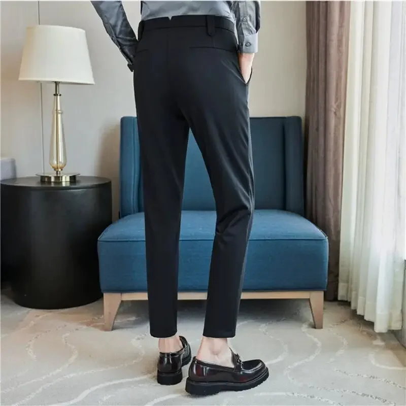 Mens Dress Pants Trousers 2024 Summer New Thin Breathable Solid Casual High Elastic Slim Fit Suit Pants Streetwear Men Clothing