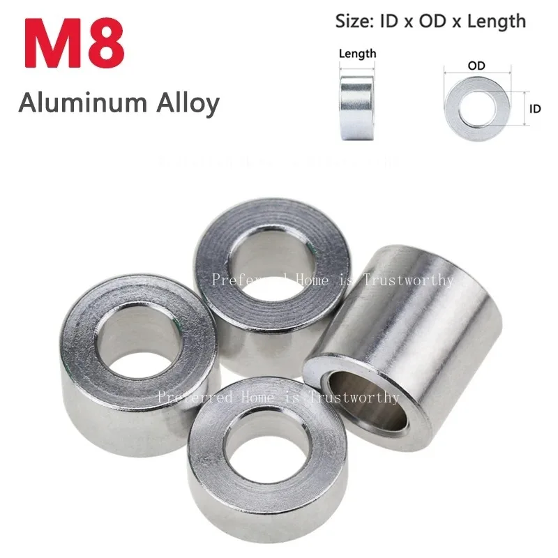 Suitable for M8 Aluminum Unthreaded Hollow Standoff Spacer Bushing Sleeve Washer Gasket, Length 1.5‑35mm Round Fastener