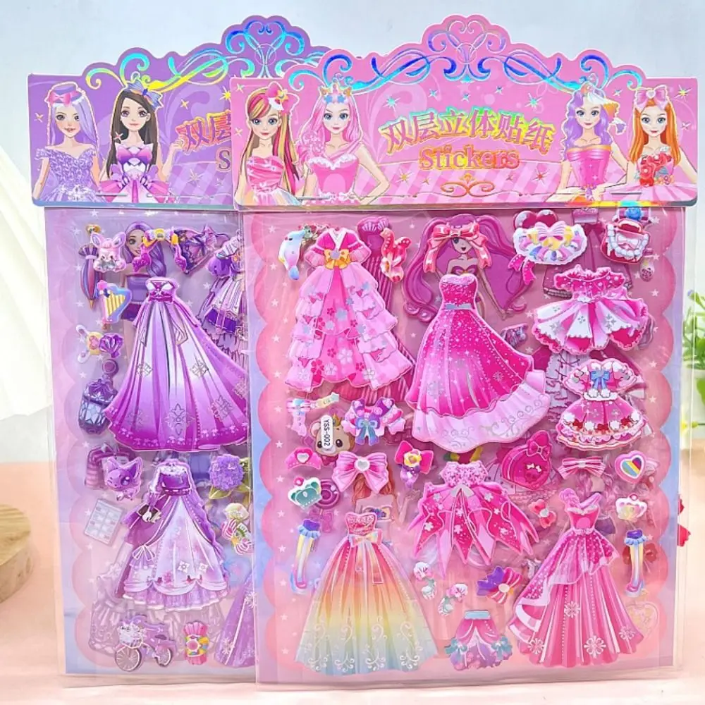 2 feuilles/sac papeterie Kawaii princesse habiller autocollant décoratif dessin animé mousse bulle autocollants bricolage mignon 3D gonflé autocollants