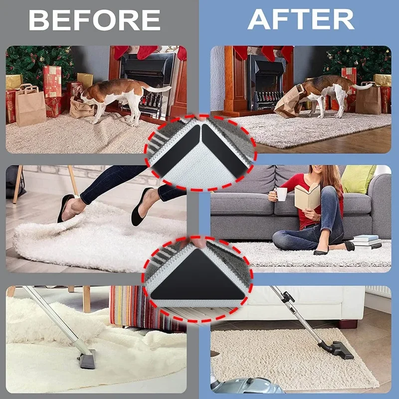 8Pcs Non-slip Sticker Self-adhesive Carpet Sofa Fixing Tape Washable Reusable Rug Gripper Household Anti-skid Rubber Mat Tape