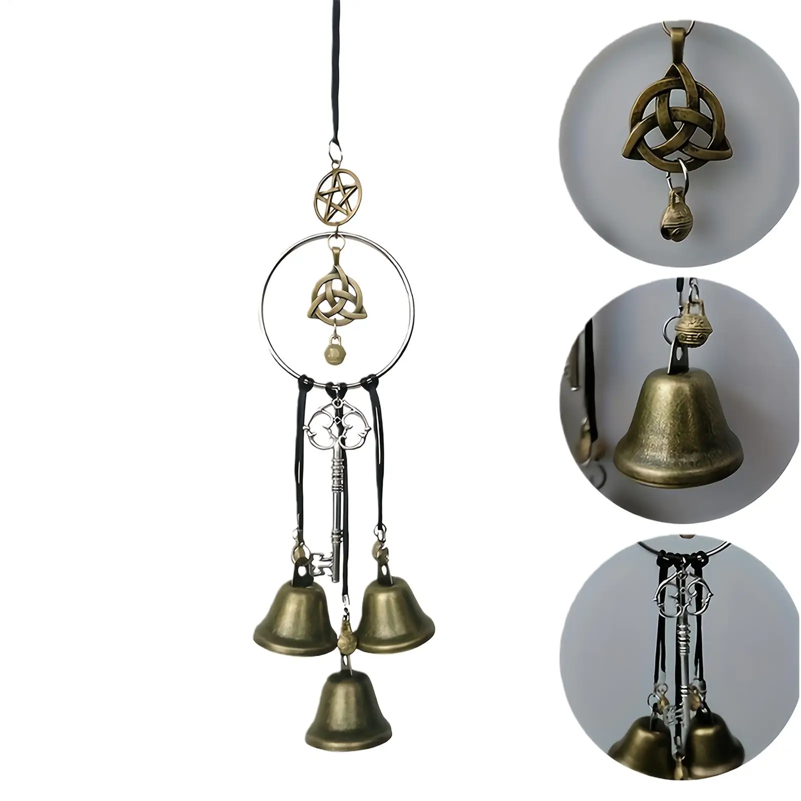 Witch Bells doorknob hanging decorative wicker wind chime home decoration Vintage Brass JingBells Window Hanging Ornament