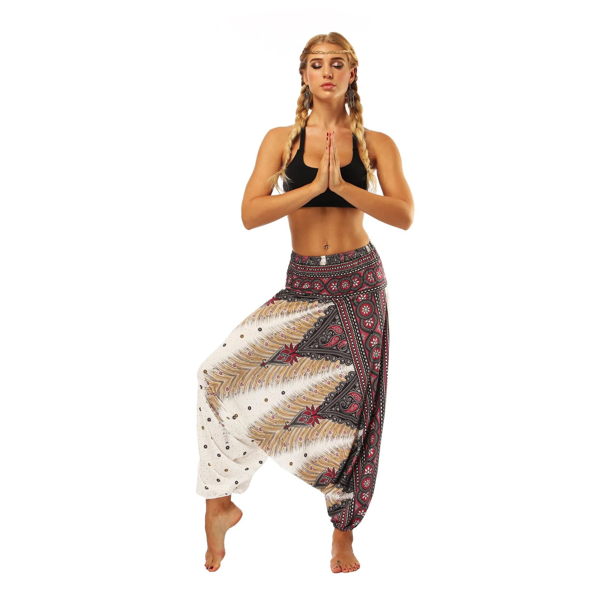 Women Boho High Waist Loosed Yoga Pants, Harem Baggy Hippie Aladdin Genie Beach Pants Leggings Boho Clothing for Women