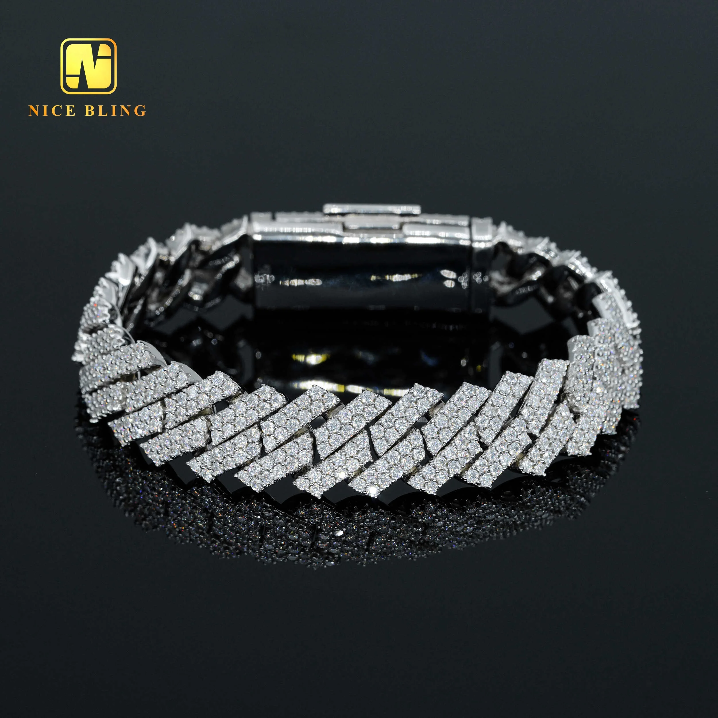 Link Icy Cuban Necklace Rhodium Plated 925 Silver Moissanite Cuban Chains Hip Hop 13mm 15mm Cuban Chain Bracelet for Men Women.